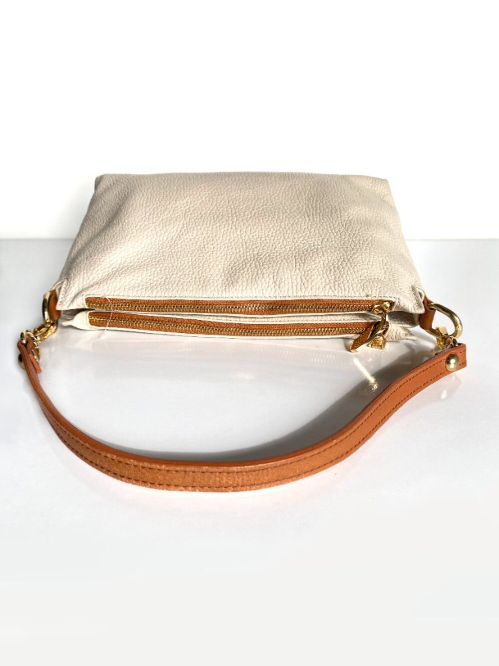 VALENTINA Italy Cream Pebble Leather Triple Compartment Shoulder Bag Purse - Picture 7 of 13